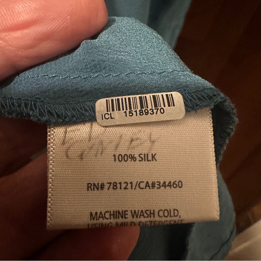 Eileen Fisher Teal Silk Blouse - Picture 3 of 6